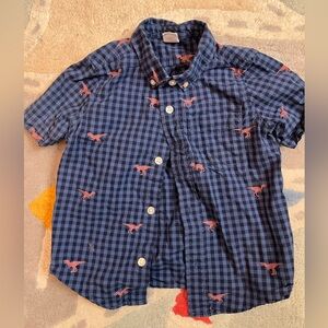 GAP Blue Checkered Kids Button Down Shirt with Red Dinosaur Design